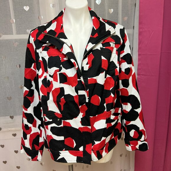 Chico's Jackets & Blazers - #162 Chico's Red Black White Zip Dress Jacket Size 3 (16)